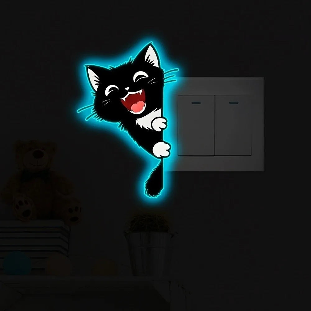 stickers murals chats dessin animé adhésifs noirs souriants salle opaques pvc enfants chambrecoration nocturne