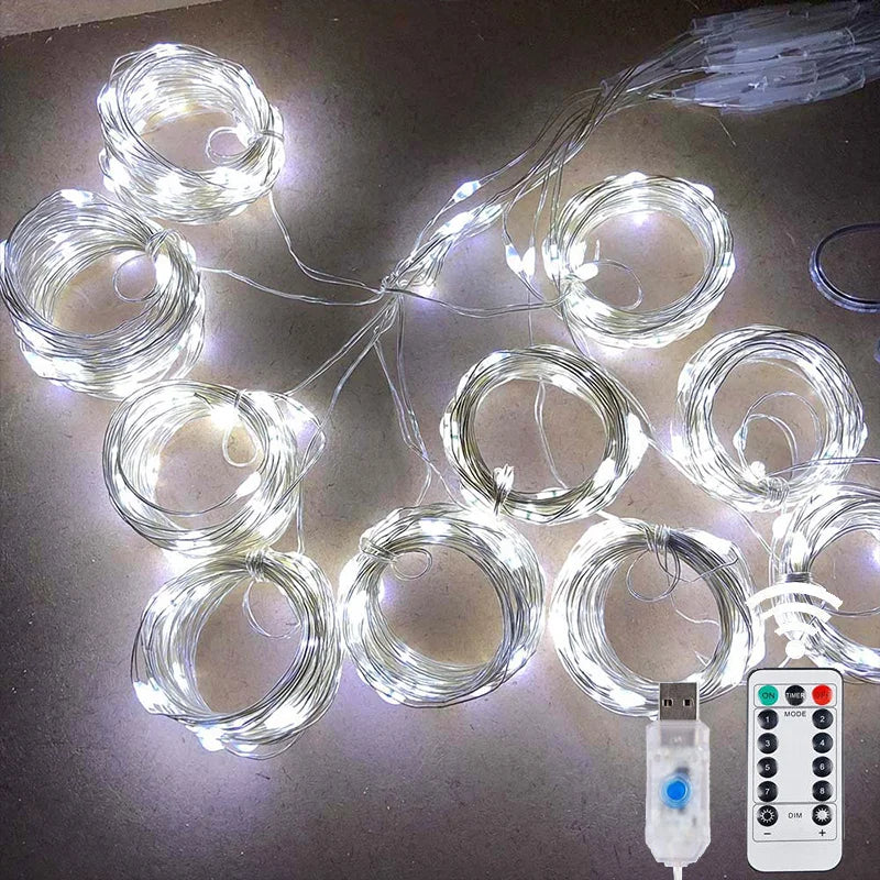 guirlande lumineuse noel led blanc doré bleu multicolore étoiles cercles moderne adhésif usb portable