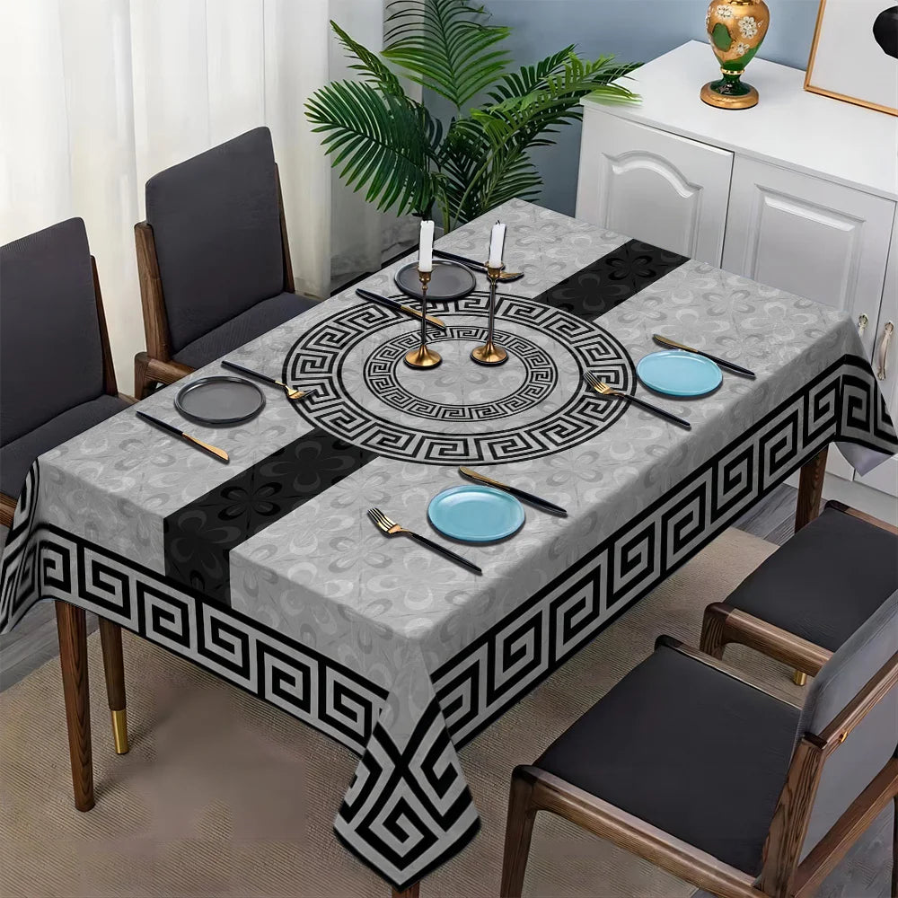nappe table motif géométrique gris moderne facile nettoyer polyester imperméable décoration intérieure fête assiettes