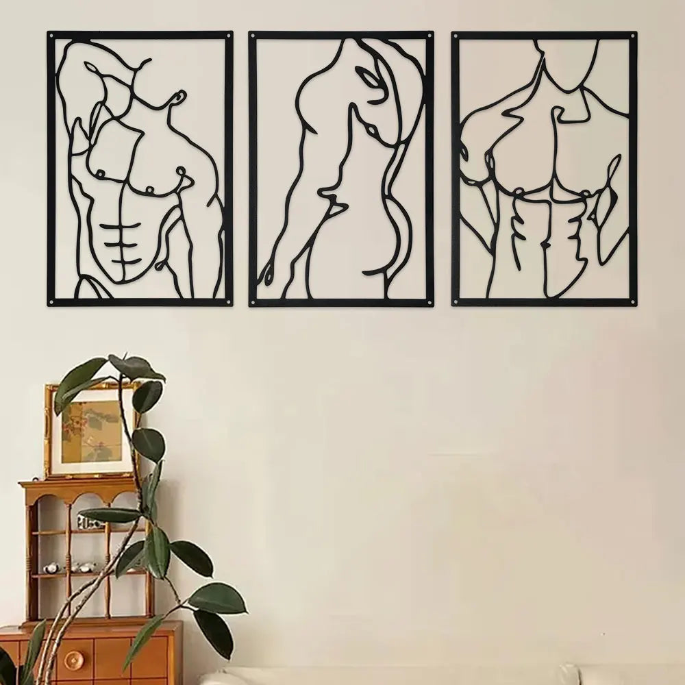 décoration murale moderne tableaux abstraits noir blanc lignes fluides minimalistes clips mur