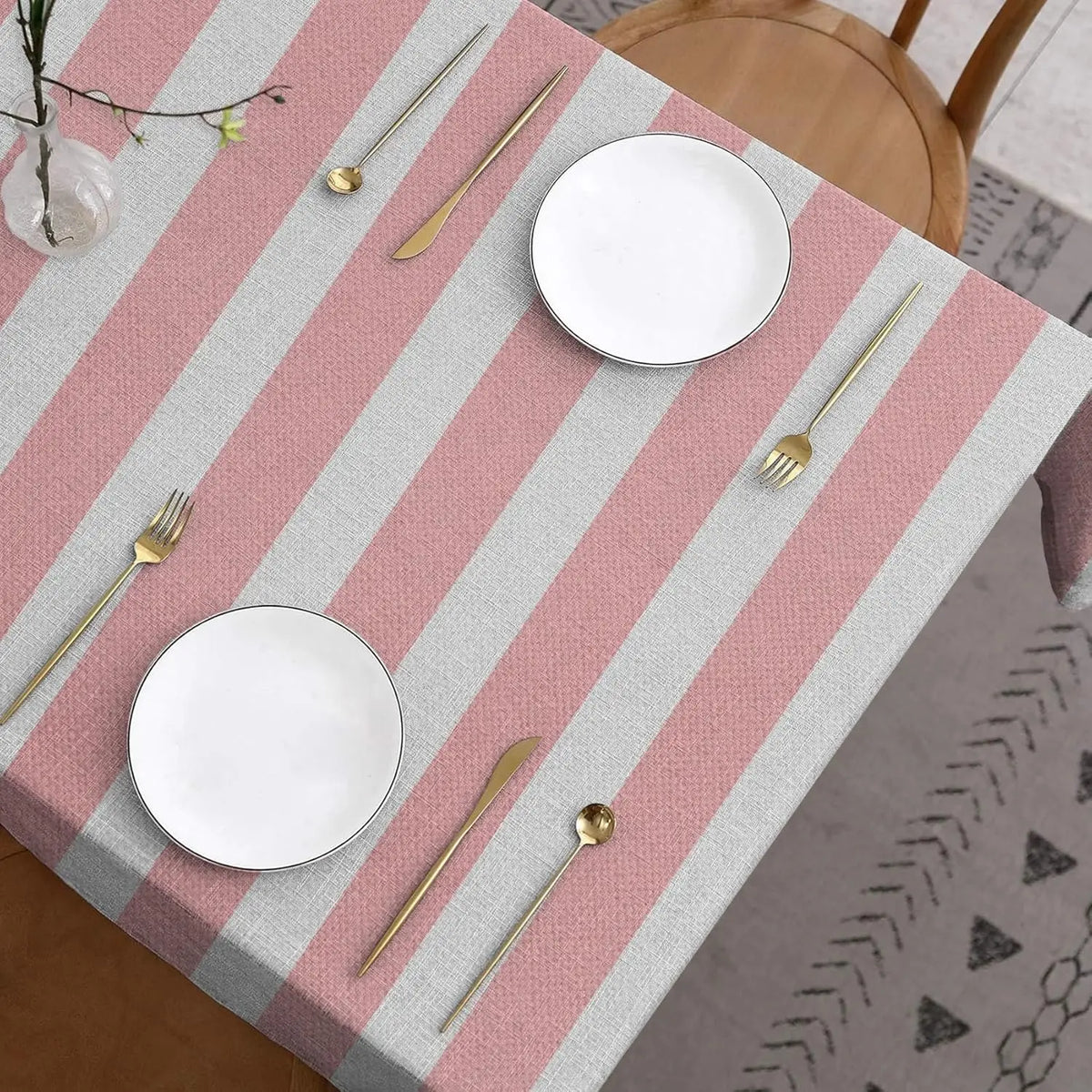 nappe table rayée rose blanche moderne réutilisable polyester rectangle maison fête