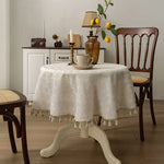 nappe tissée géométrique blanche crème tasselée classique maison événement festif