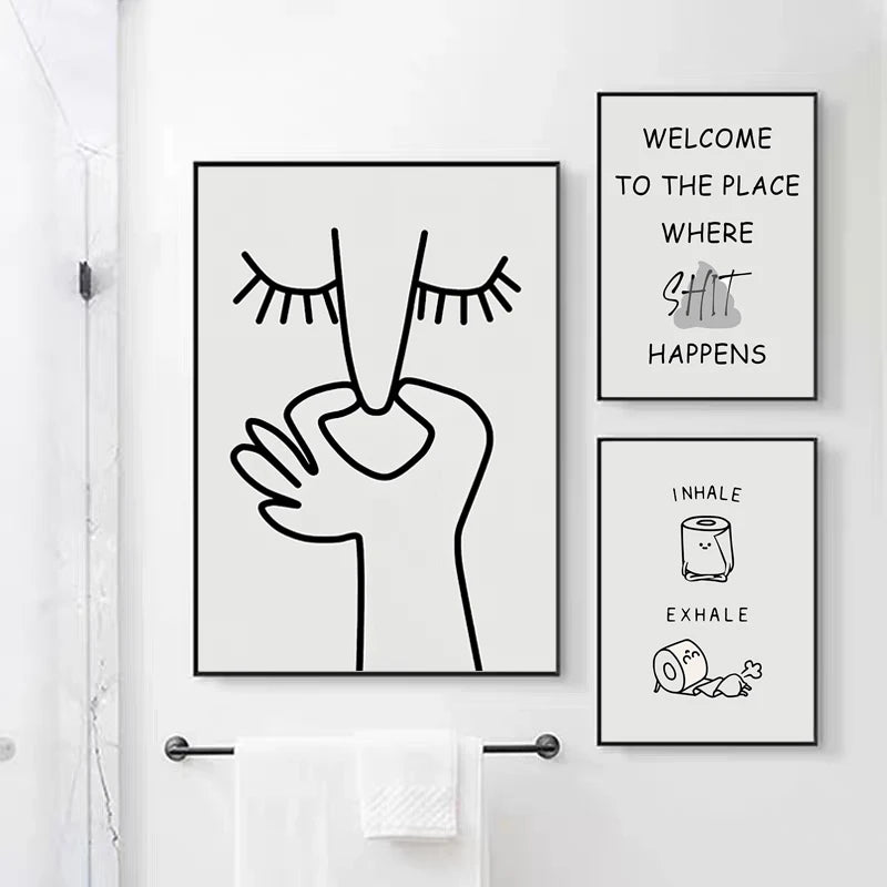 affiche toile salle bain humour noir blanc décoration murale wc moderne minimaliste