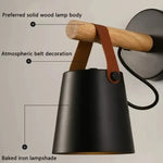 lampe murale moderne minimaliste bois blanc conique abatjour simili cuir noir suspension chambre salon