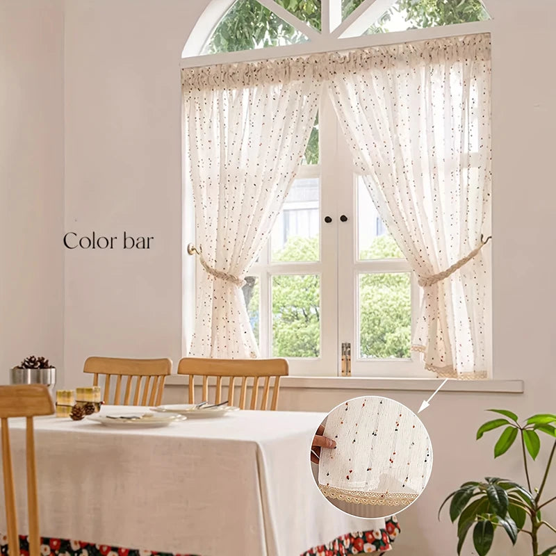 rideau rayé polyester multicolore bordure dentelée moderne crochet translucide intérieur