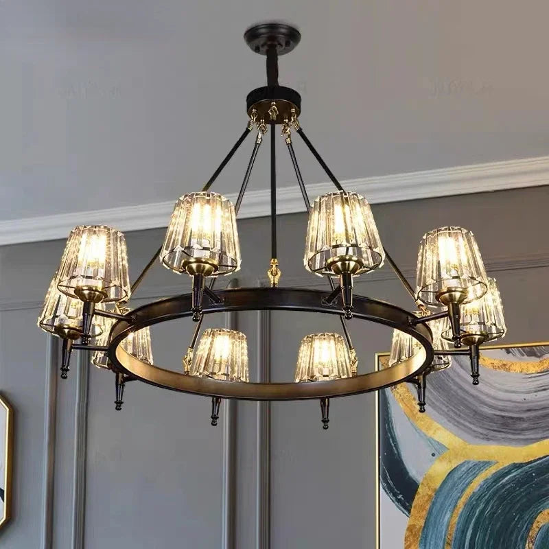 lustre moderne industriel verre taillé noir transparent suspension led abat jour cristal k9