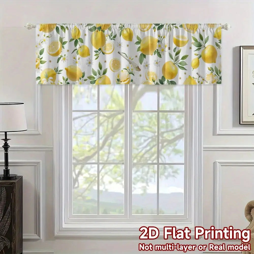 rideau fenêtre valance motif citron feuilles jaune vert blanc rustique chambre cuisine salon