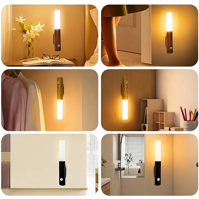 lampe murale détecteur mouvement rechargeable usb led moderne blanc noir bois