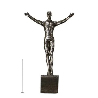 statuette escalade homme résine argentée nu réaliste moderne opaque