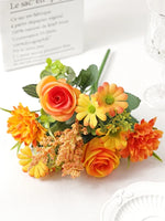 Bouquet artificiel fleurs soie rose blanc bleu orange feuilles vertes décoration mariage anniversaireextérieur classique