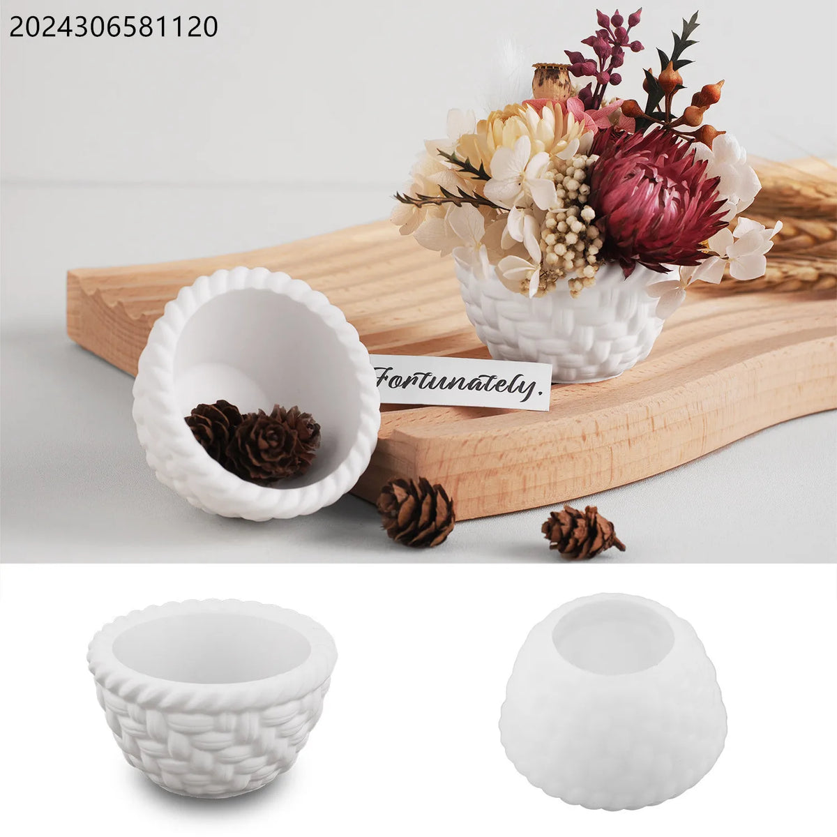cache pot silicone tressé blanc moderne décoration intérieure fleurs séchées naturelle rusticité artisanale unique