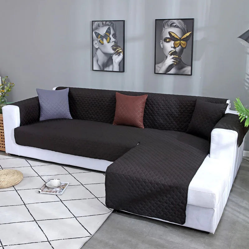 housse canapé angle tissu quilté oreillers salon moderne gris