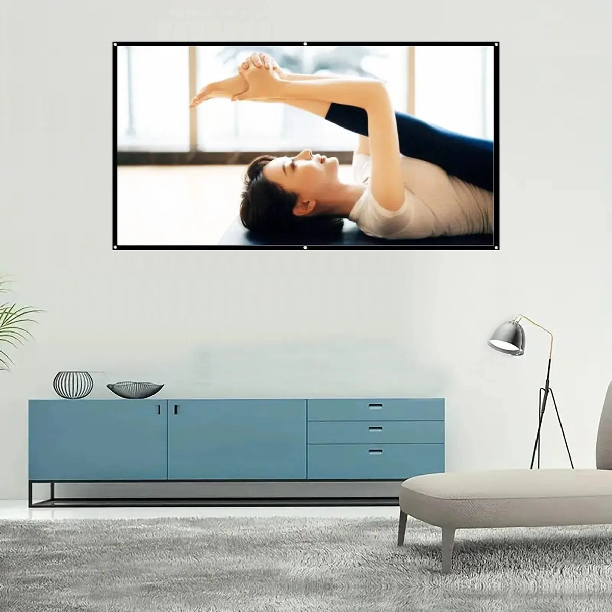 écran projection portable gris uni adhésif clips réfléchissant haut lumineux moderne fixe clips inclusion