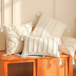 housses coussins géométriques boho chic beige motifs floraux adhésifs tassel opaques