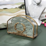 rangement serviettes vintage métal verre motifs végétaux effet patiné or blanc