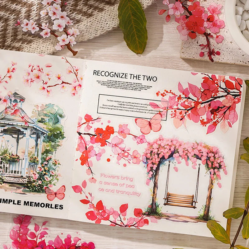 autocollants cartes postales fleurs séchées branches feuilles illustration paysage scrapbooking étiquettes journal