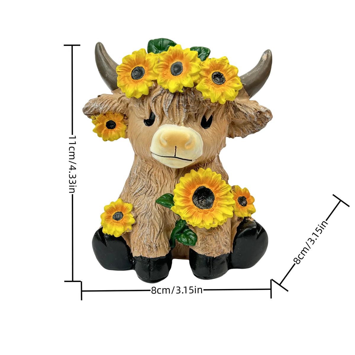 statuette vache highland résine fleurs tournesol couronne tissu carreaux décoration rustique mignonne pastorale chambre