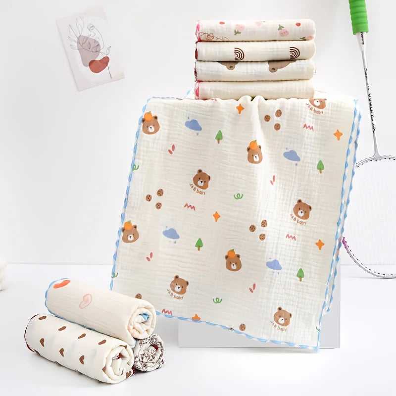 serviettes sport coton gauze animaux ours nuages coeurs bébés blanc orange bleu vert