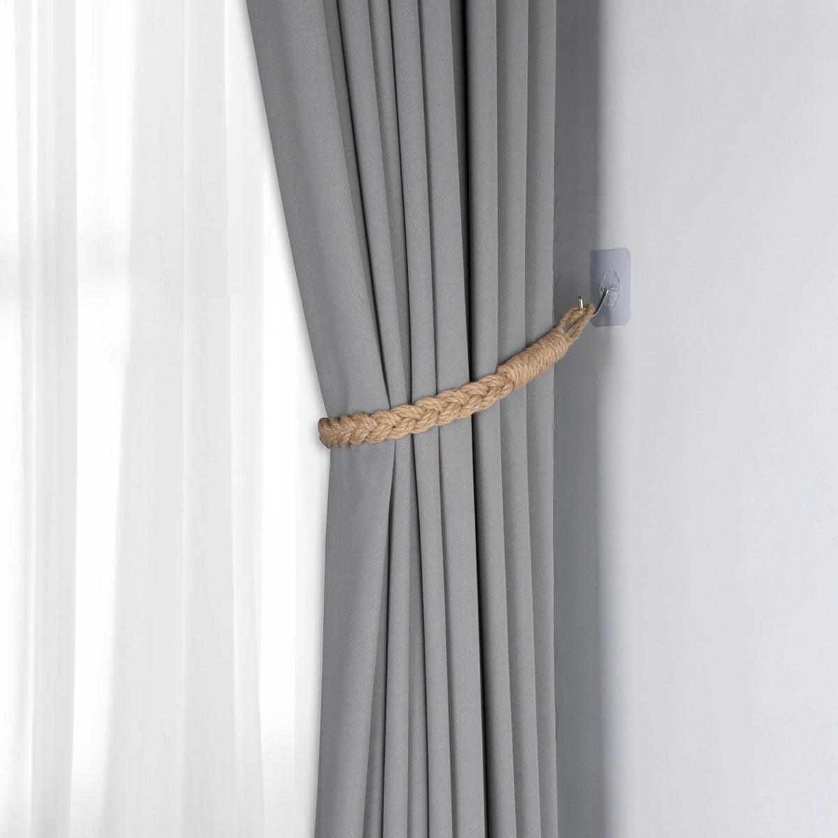 rubans fixation rideaux tissu corde tressée coton chanvre gris beige moderne rustique adhésif