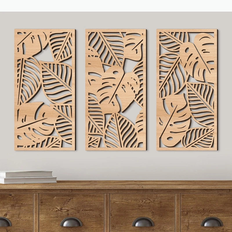panneaux decoratifs murals modernes motifs vegetaux geometriques beige clair marron foncé vert foncé minimalistes