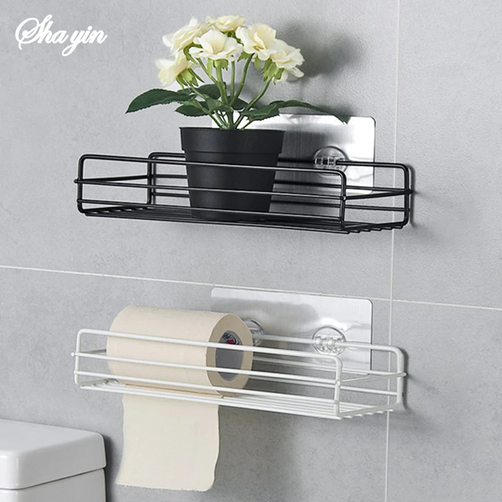 étagères murales métal noir grille moderne adhésives salle bain cuisine rangement vases pots bouteilles