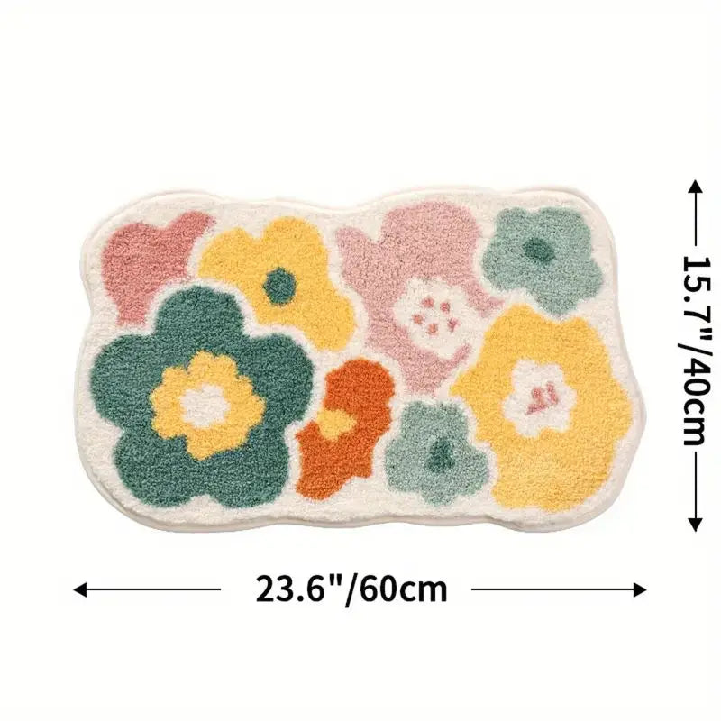 tapis bain fleurs colorées microfibre douce adhésif anti dérapant absorbant moderne vert jaune orange