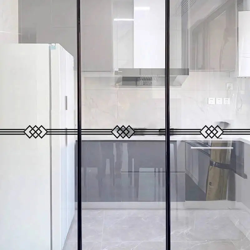 autocollant décoratif fenêtre vitre motif géométrique noir doré adhésif mur salle bain moderne