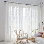 rideau voilage floral blanc gris vert pastorale polyester translucide tringle chambre salon