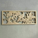 panneau decoratif bois sculpte oiseaux fleurs traditionnel chinois decoration murale rouge naturel