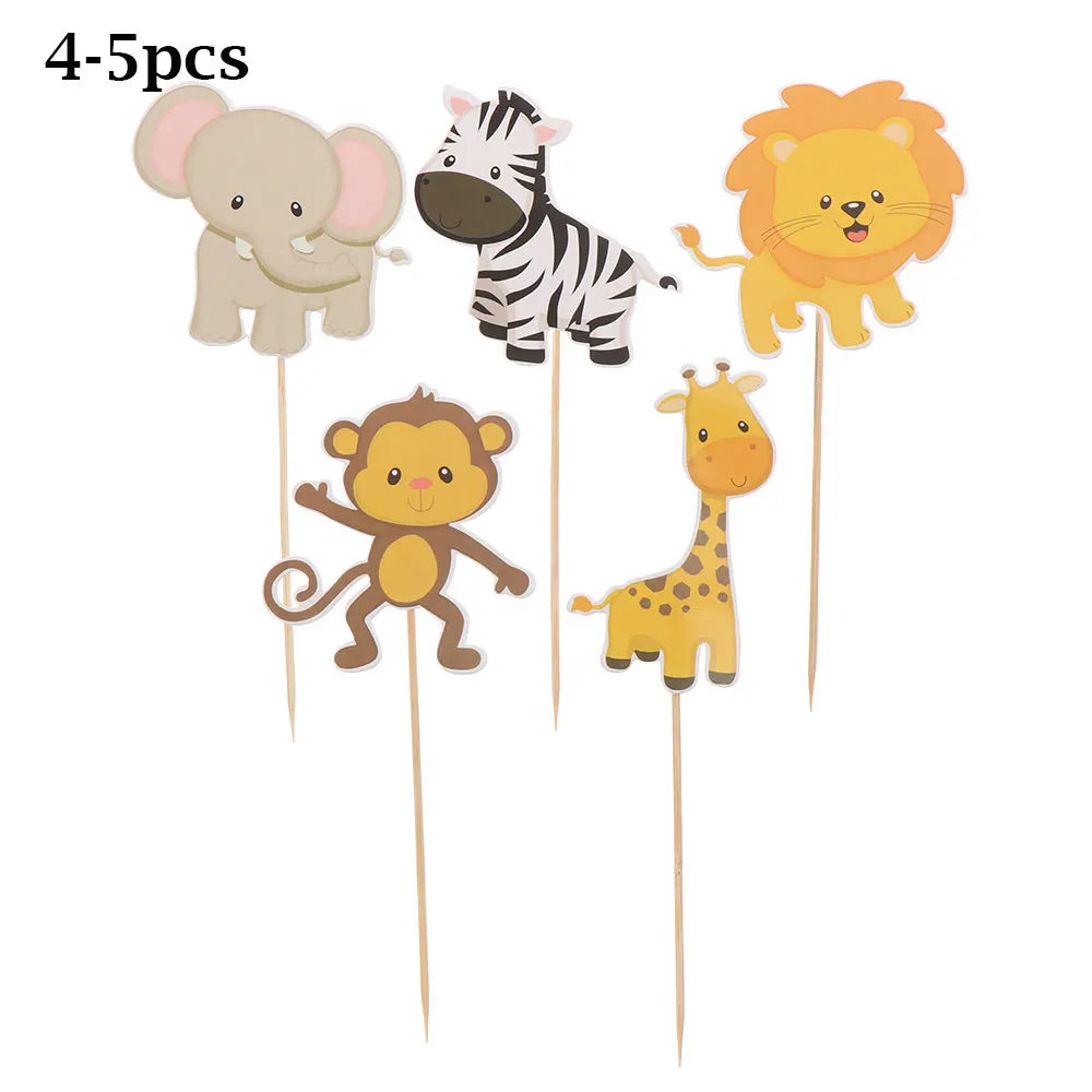 picks gâteaux multicolores animaux mignons dessin animé zèbre éléphant girafe lion crocodile singe renard