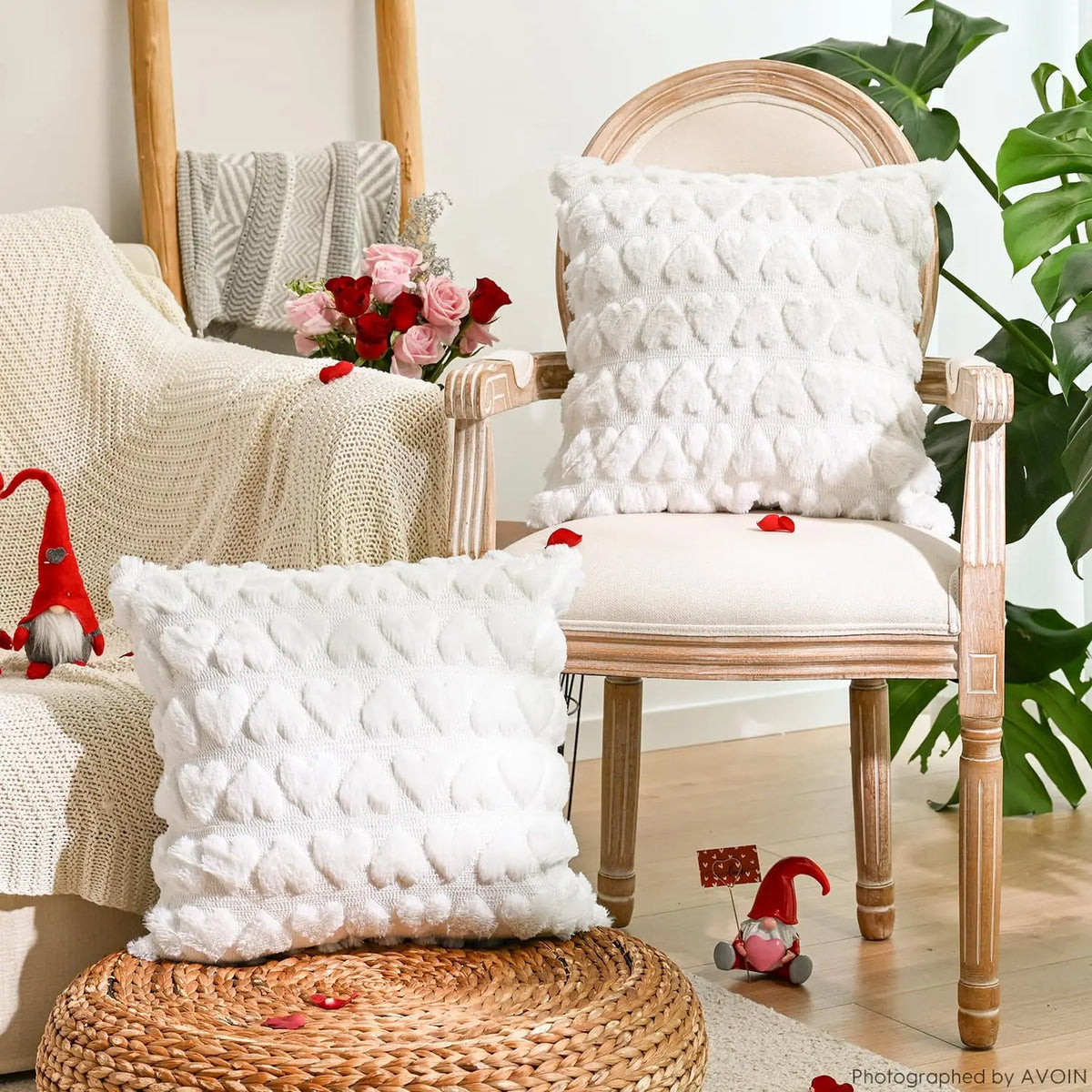 housses coussin motif cœurs polyester blanc rose rouge gris orange jaune doux confortable maison