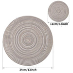 tapis table tissés main moderne rayures concentriques bleu marine beige gris vert orange respectueux