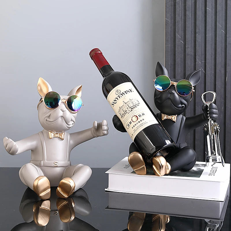 Statue bouledogue français gris foncé décoration de table moderne