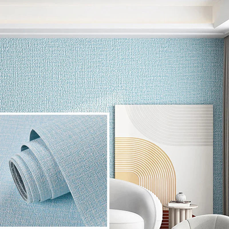 papier peint autocollant 3d pvc épais moderne résistant humidité sans formaldéhyde lin couleur unie