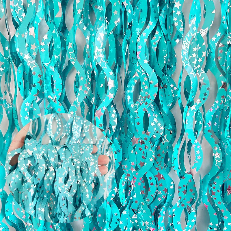 rideau pailleté bleu clair argenté décoration murale festive fête anniversaire mariage Noël