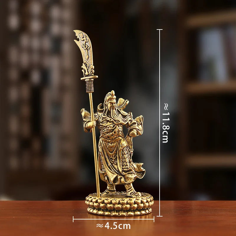 statuette dorée guerrier chinois statuaire traditionnelle ornement maison armure antique décoration intérieure hallebarde historique