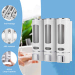distributeur savon liquide moderne blanc gris bleu vert transparent vis fixations salle bain