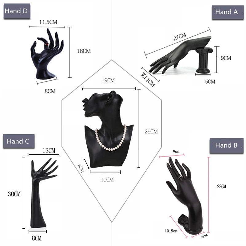 présentoir bijoux mannequin main résine support collier boucles oreilles bracelet bague décoration magasin blanc
