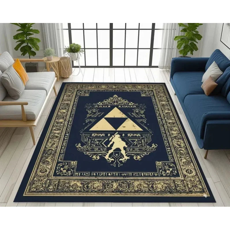 tapis salon bleu marine doré motif géométrique décoratif moderne chambre enfant grande taille rectangle