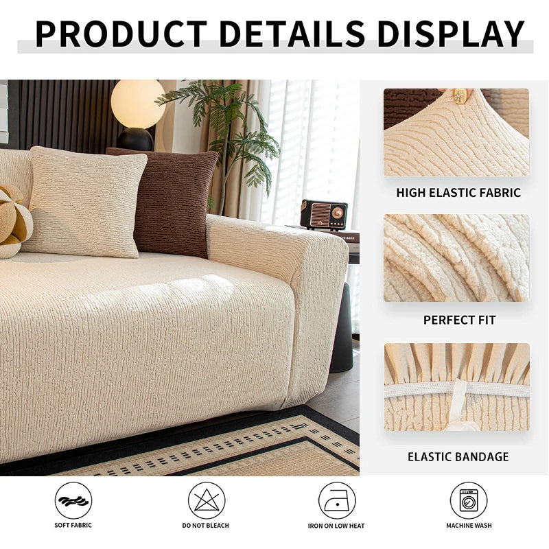 Housse canapé jacquard beige extensible élastique moderne lavable machine 90 350cm