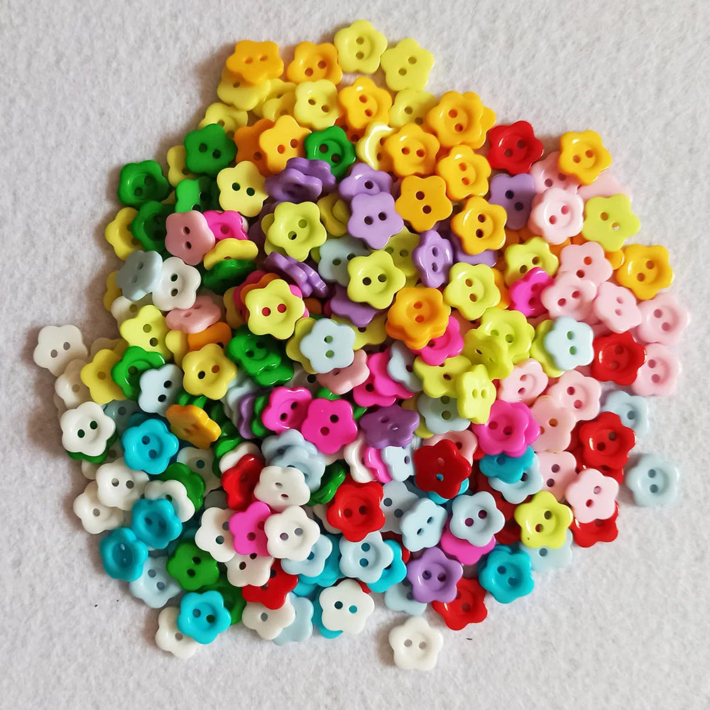 boutons résine fleurs multicolores simples lavables écologiques sans nickel 100pcs⌀1.2cm