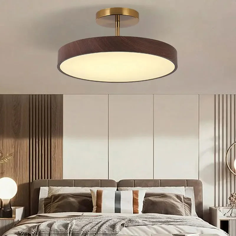 lampe moderne marron foncé doré ampoules led grain bois non visible