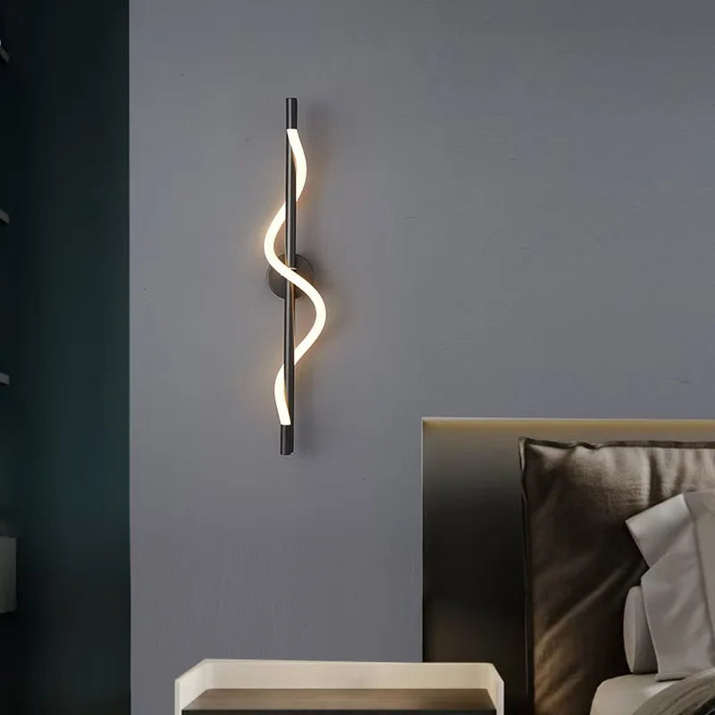 lampes murales modernes or noir spirale éclairage contemporain ondulé opaque fixations murales PVC