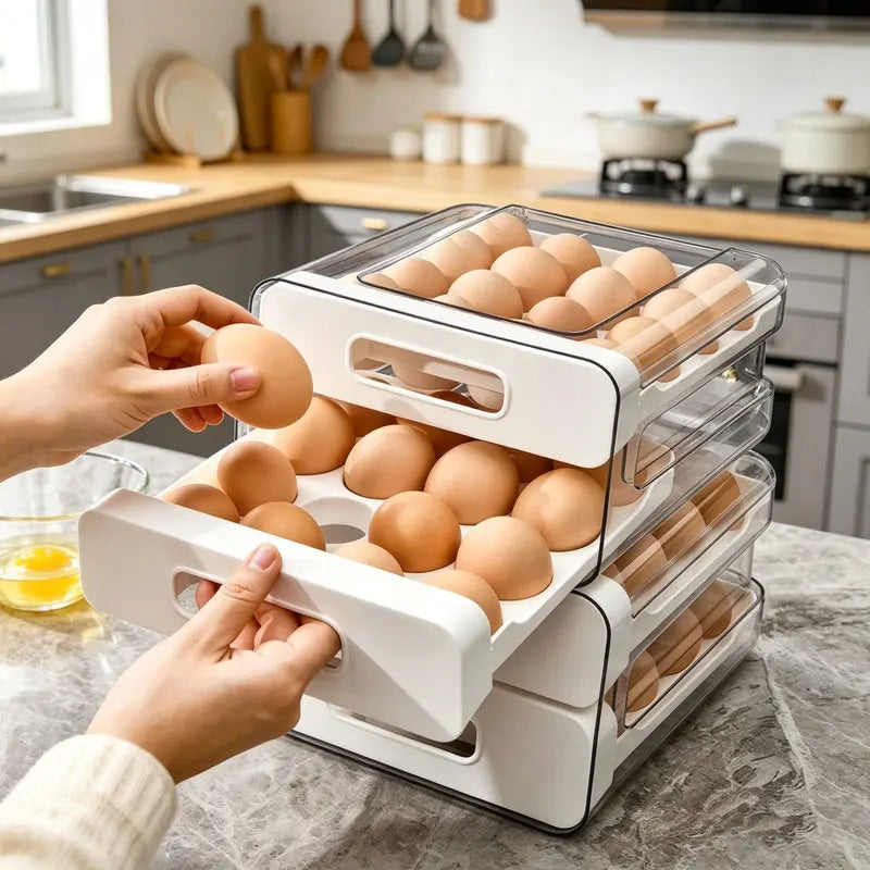 boîte rangement œufs transparent moderne blanc pratique poignée rangées d'œufs cuisine réfrigérateur organisation.storage
