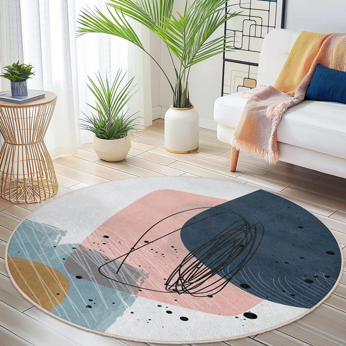 tapis rond moderne abstrait couleur beige salon chambre anti dérapant polypropylène polyester 80x80cm 120x120cm