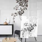 Stencil mural floral noir blanc adhésif artisanal decoratif taille 70cm 60cm 50cm 80cm 90cm