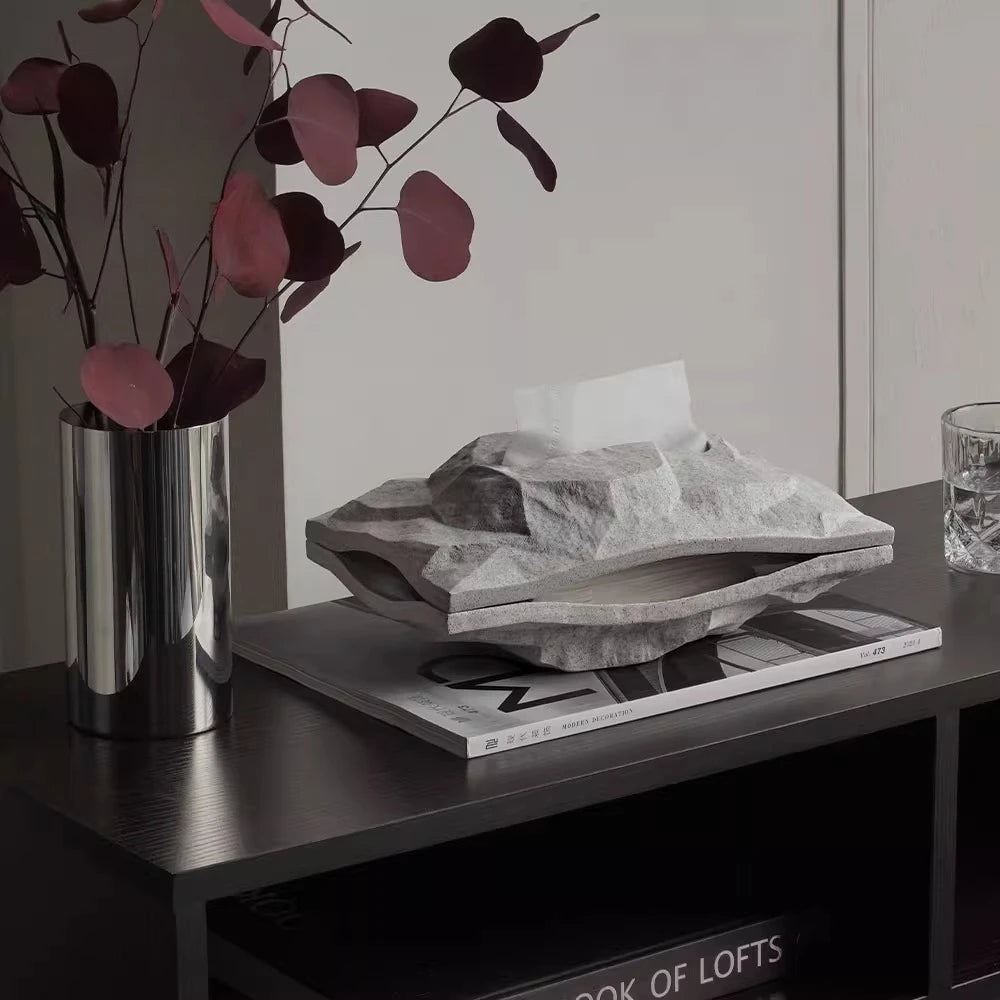 boîte mouchoirs résine moderne gris beige papier froissé minimaliste chambre