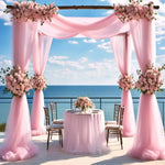 rideau mariage beige rouge blanc bleu clair translucide classique élégant 6m 75cm