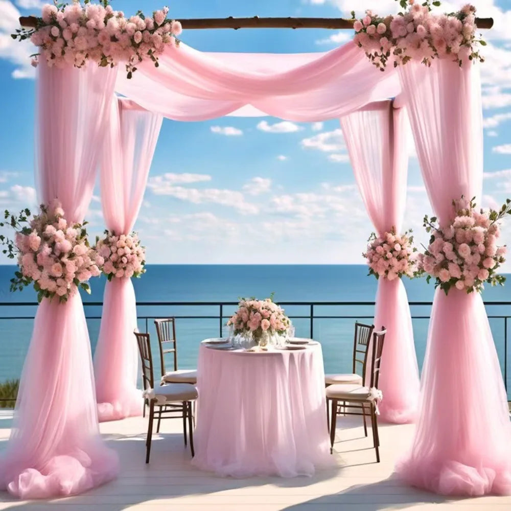 rideau mariage beige rouge blanc bleu clair translucide classique élégant 6m 75cm
