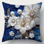 coussin élégant bleu fleurs dorées classique 45x45cm polyester casa chambre decoration